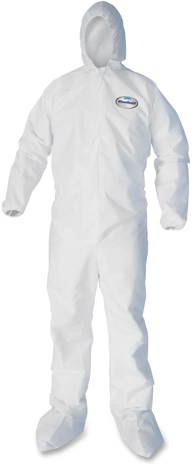 Main image of Kimberly-Clark Liquid/Particle Protection Coveralls - Medium - Liquid, Dry Particle, Solid/Liquid Aerosol Protection - Film Laminate - White - Disposable - 25 / Carton - 44332