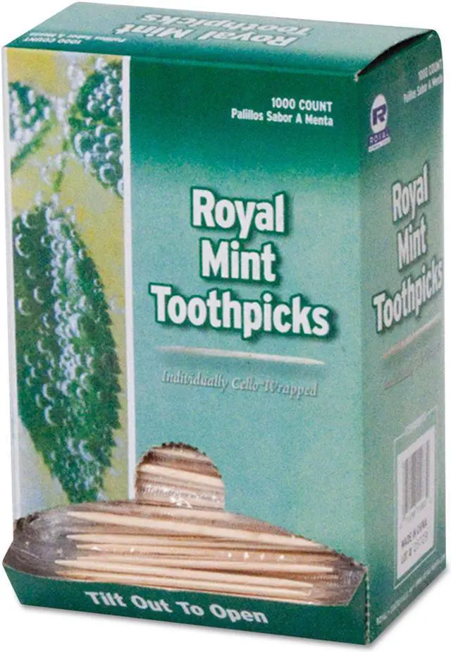 Main image of Mint Cello-Wrapped Wood Toothpicks, 2 1/2"", Natural, 1000/box, 15 Boxes/carton