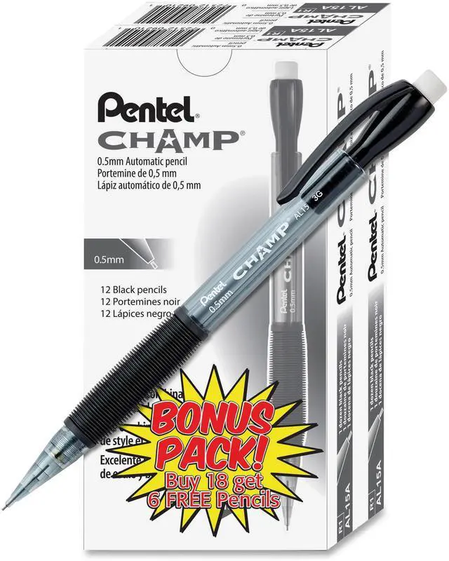 Alt view image 2 of 20 - Pentel AL15ASW2 Champ Mechanical Pencil, 0.5mm, 24/PK, Black
