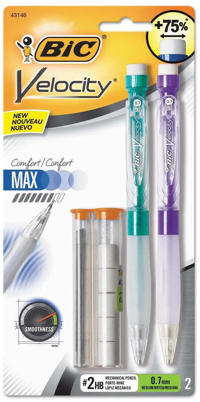 Main image of BIC MPMX7P21-BK Velocity Max Pencil, 0.7 mm, Assorted, 2/Pack