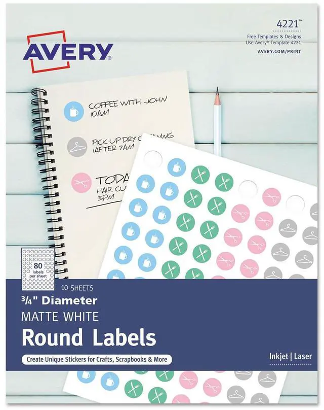 Main image of Avery Printable Round Labels with Sure Feed, 3/4" Diameter, Matte White, 800 Customizable Labels (4221)
