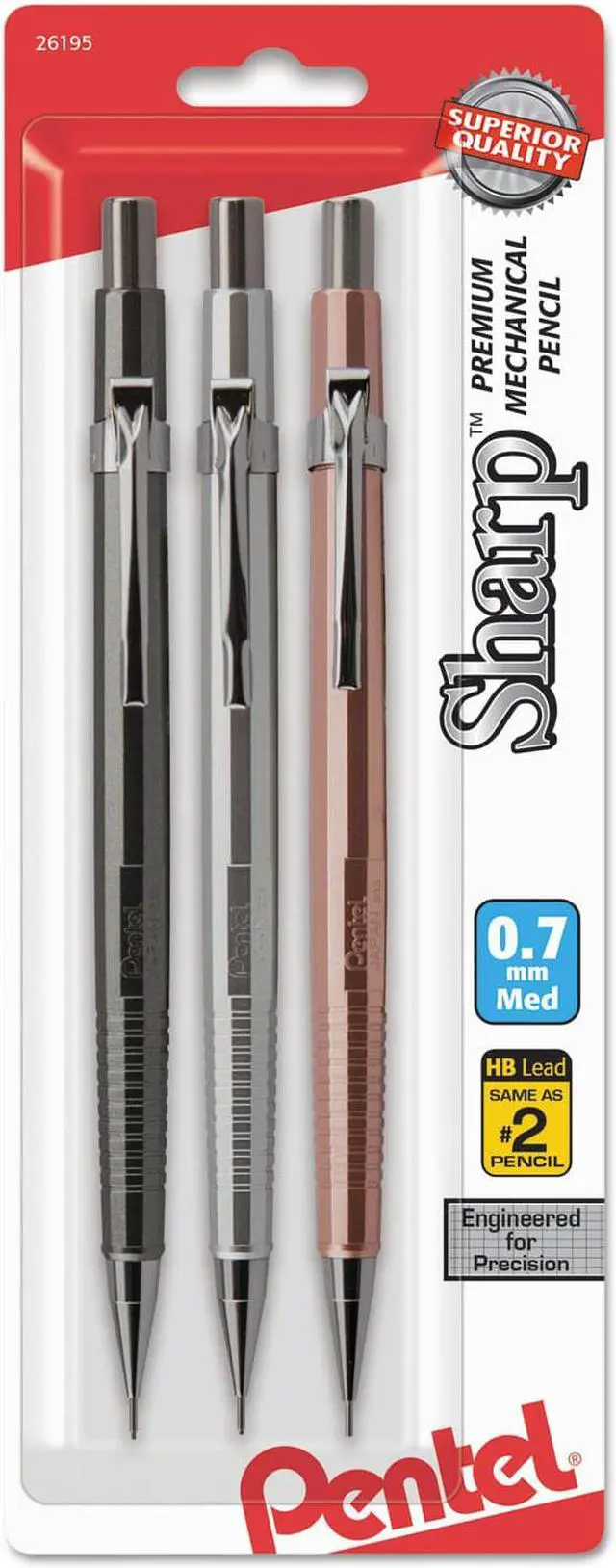Alt view image 5 of 6 - Pentel P207MBP3M Sharp Mechanical Drafting Pencil, 0.7 Mm, Assorted Barrels, 3/Pack