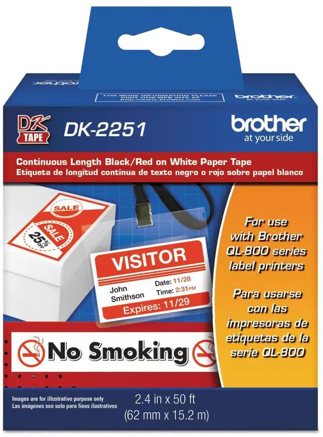 Alt view image 3 of 6 - BROTHER DK2251 Black/Red ON WHITE PAPER LABEL