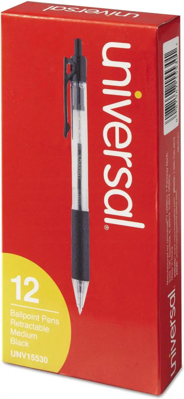 Alt view image 11 of 14 - UNIVERSAL Economy Retractable Ballpoint Pen Black Ink Clear 1mm Dozen 15530