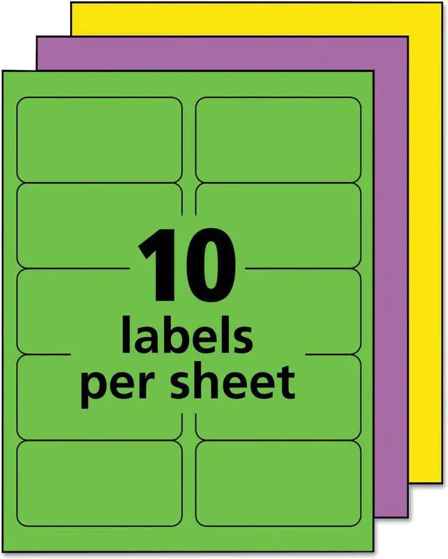 Alt view image 8 of 13 - Avery Neon Shipping Label Laser 2 x 4 Neon Assorted 1000/Box 5964