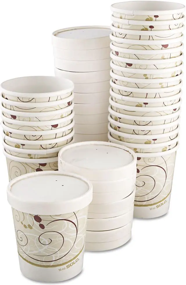 Alt view image 2 of 12 - Flexstyle Double Poly Paper Container/Lid Combo 16 oz Symphony 25 Combos/Sleeve 10 Sleeves/Carton KHB16AJ8000
