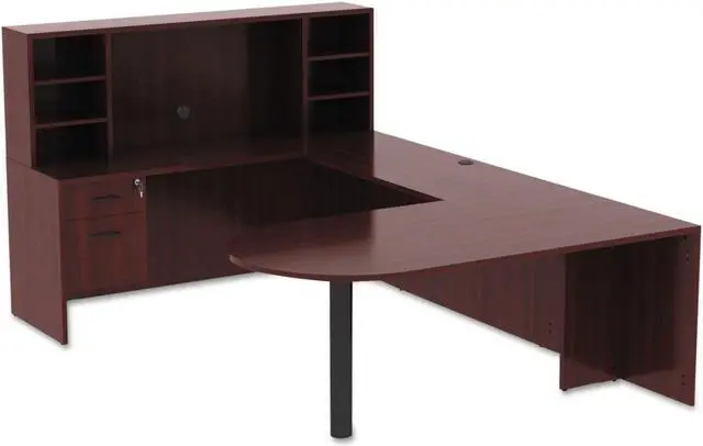 Alt view image 10 of 14 - Lorell Double Pedestal Desk 60"x30"x29-1/2" Black Walnut 60927