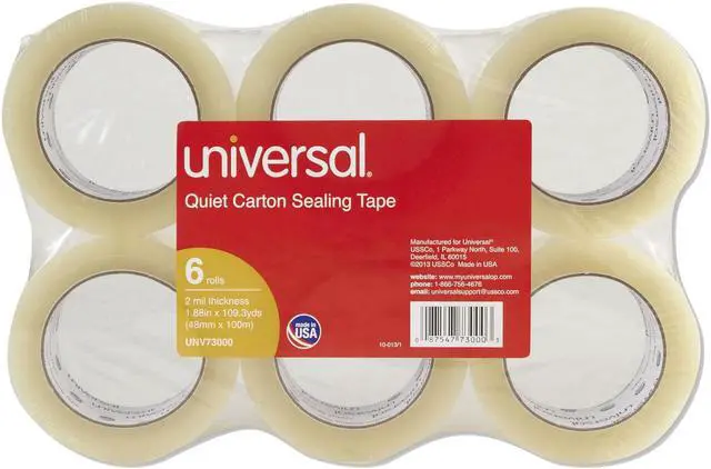 Alt view image 9 of 11 - Universal Quiet Tape Box Sealing Tape 48mm x 100m 3" Core Clear 6/Pack 73000
