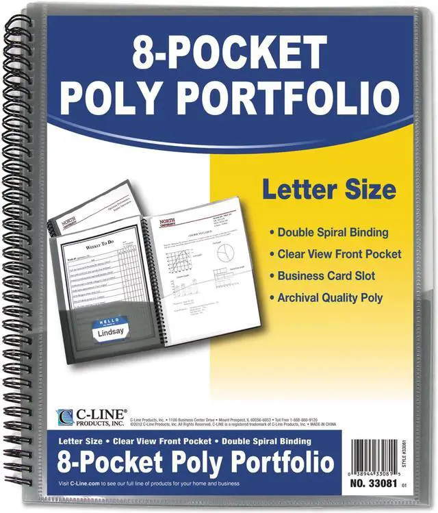 Alt view image 3 of 9 - C-Line Eight-Pocket Portfolio Polypropylene 8 1/2 x 11 Smoke 33081