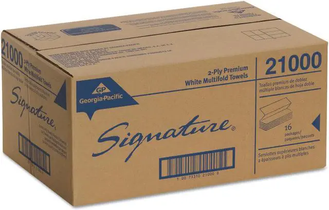 Alt view image 2 of 10 - Signature Paper Towel 9 1/5 x 9 2/5 White 125/Pack 16 Packs/Carton 21000