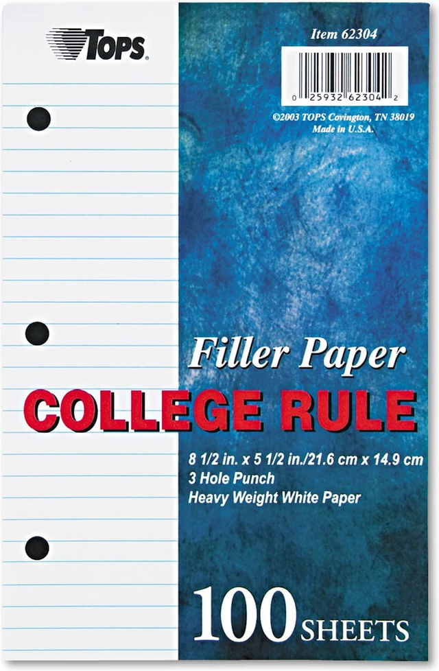 Alt view image 3 of 7 - Filler Paper, 3-Hole, 5.5 x 8.5, Medium/College Rule, 100/Pack 62304