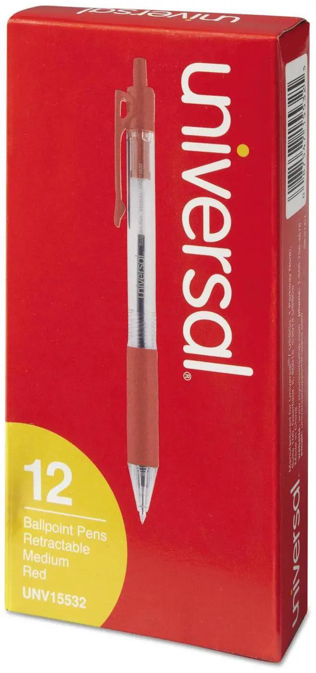 Alt view image 12 of 15 - UNIVERSAL Economy Retractable Ballpoint Pen Red Ink Clear 1mm Dozen 15532