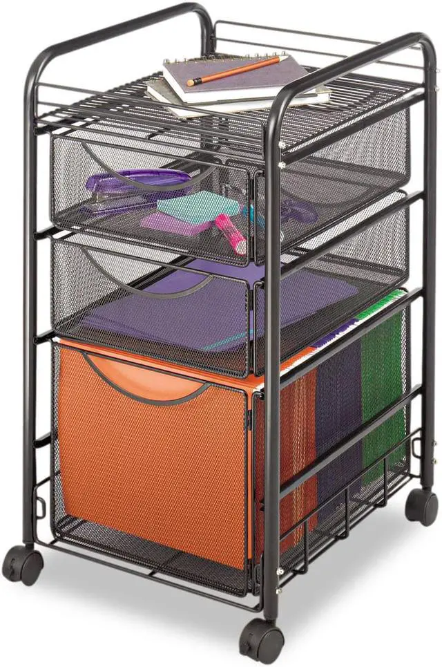 Alt view image 2 of 20 - Safco Onyx Mesh Mobile File With Two Supply Drawers 15-1/4w x 17d x 27h Black 5213BL