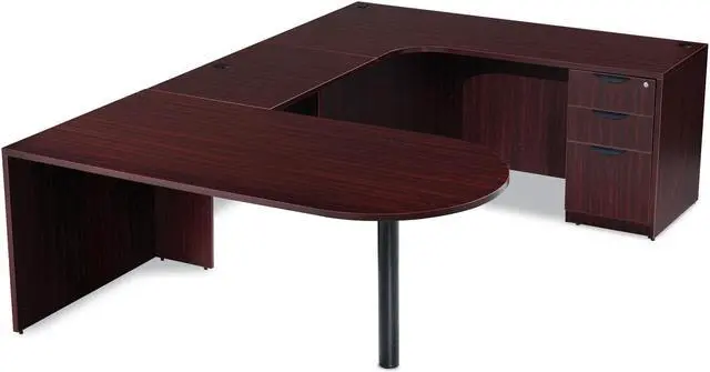 Alt view image 12 of 14 - Lorell Double Pedestal Desk 60"x30"x29-1/2" Black Walnut 60927