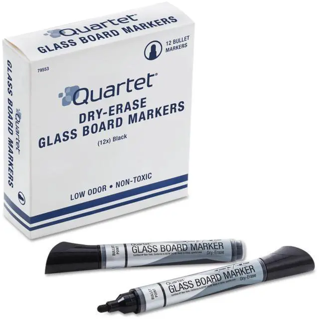 Alt view image 17 of 20 - Premium Glass Board Dry Erase Marker, Bullet Tip, Black, Dozen 79553