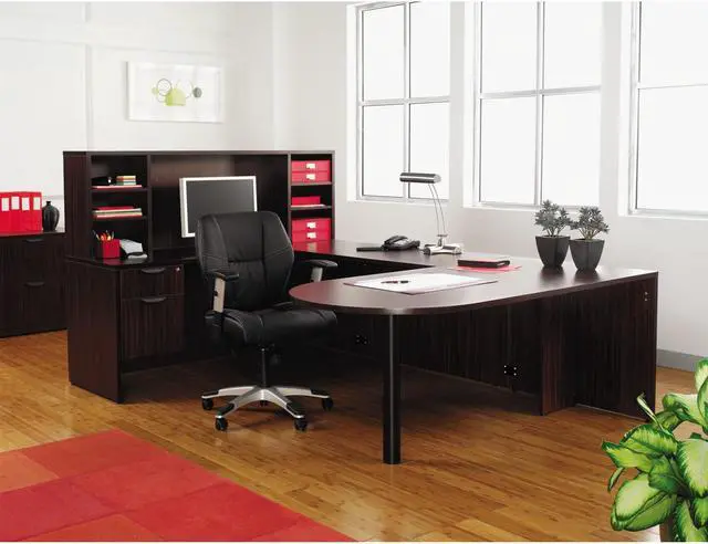 Alt view image 13 of 14 - Lorell Double Pedestal Desk 60"x30"x29-1/2" Black Walnut 60927