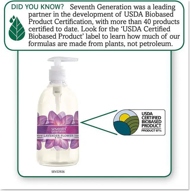 Alt view image 12 of 17 - Seventh Generation 22926 Natural Purifying Hand Wash, Lavender, 12oz Pump Bottle, 1 Each