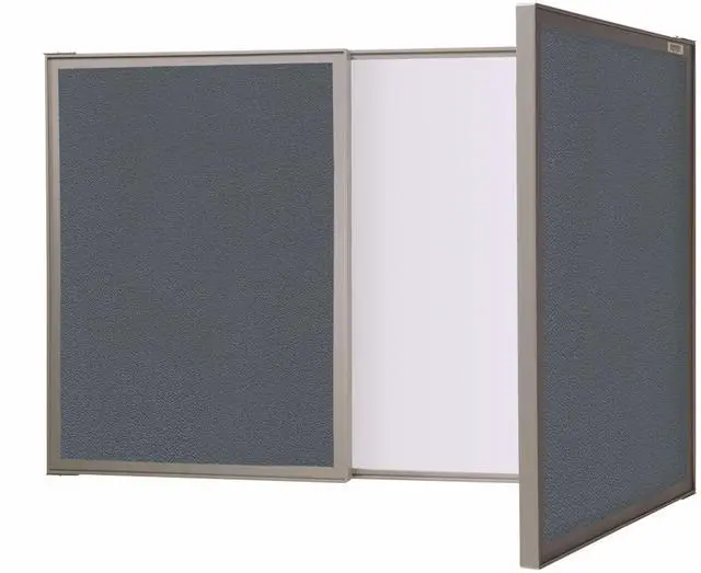 Alt view image 6 of 7 - Ghent 41302 VisuALL PC Whiteboard Cabinet with Fabric Bulletin Board Exterior Doors - 36" x 24" - Gray/White Surface, Satin Aluminum Frame