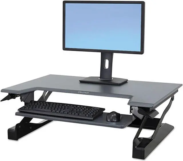 Alt view image 18 of 20 - Ergotron 33-397-085 WorkFit-T, Standing Desk Workstation (Black with Grey Surface)