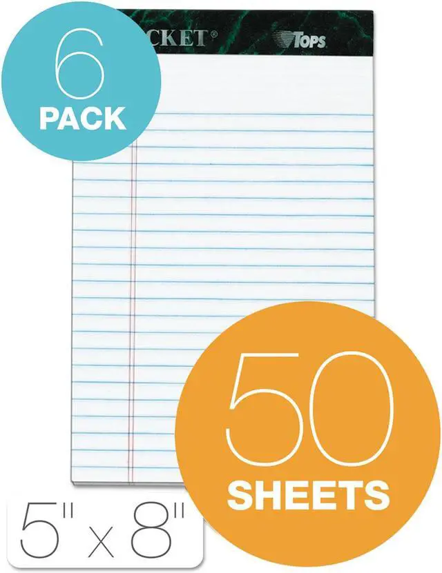 Alt view image 6 of 19 - TOPS Docket Ruled Perforated Pads 5 x 8 Narrow White 50 Sheets 6/Pack 63366