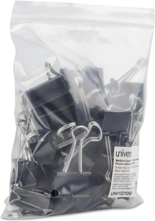 Alt view image 3 of 5 - UNIVERSAL Medium Binder Clips Zip-Seal Bag 5/8" Capacity 1 1/4" Wide Black 36/Bag 10210VP