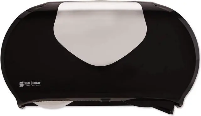 Alt view image 4 of 5 - San Jamar R4070BKSS 9 in. Twin Jumbo Toilet Paper Dispenser - Black, Stainless Steel
