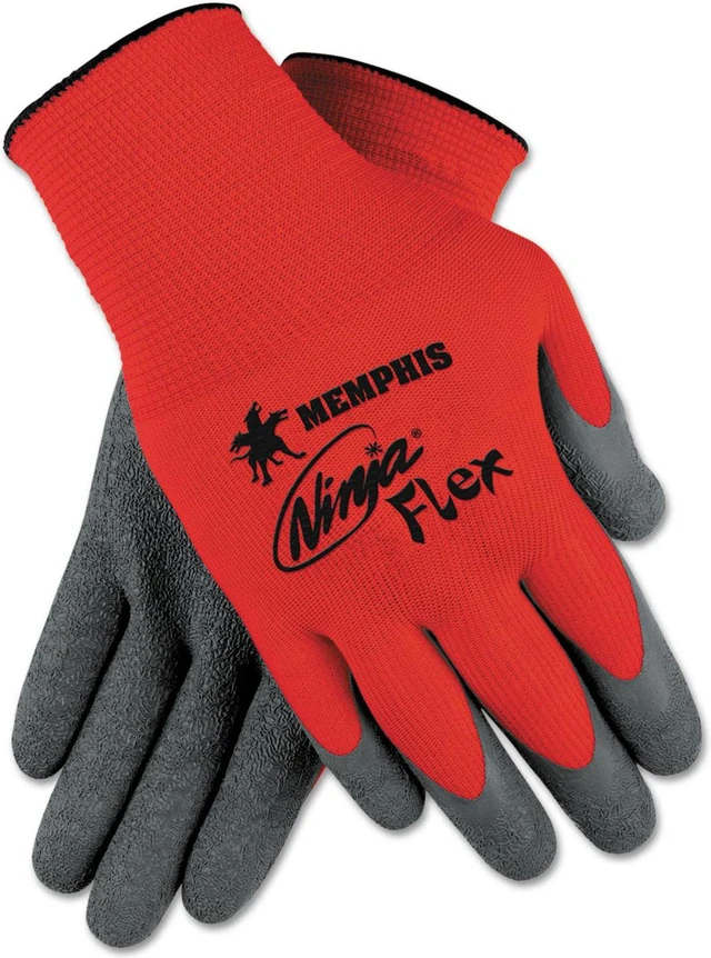 Alt view image 2 of 2 - R3 Safety N9680M Ninja Flex Latex-coated Palm Gloves N9680m, Medium, Red/gray