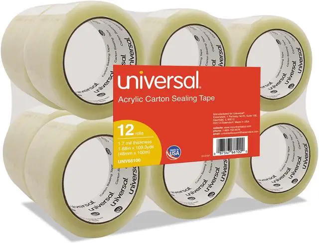Alt view image 8 of 12 - Universal General-Purpose Acrylic Box Sealing Tape 48mm x 100m 3" Core Clear 12
