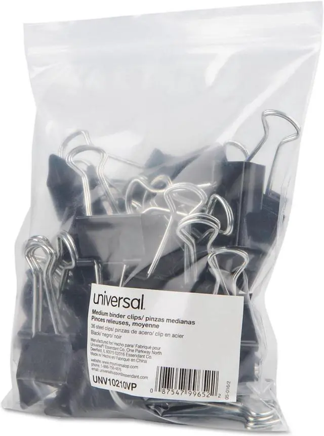 Alt view image 4 of 5 - UNIVERSAL Medium Binder Clips Zip-Seal Bag 5/8" Capacity 1 1/4" Wide Black 36/Bag 10210VP