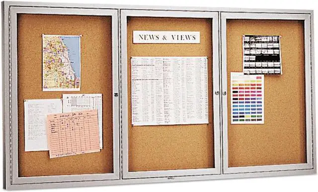 Alt view image 11 of 16 - Quartet Enclosed Bulletin Board Natural Cork/Fiberboard 72 x 36 Silver Aluminum Frame 2366
