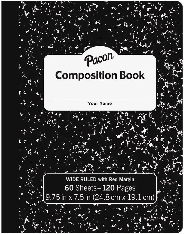 Alt view image 2 of 2 - Pacon MMK37118 Composition Book, 60 Sheets - Wide Ruled - 0.38" Ruled 7 1/2" x 9 3/4" - Black Cover Marble - 1 Carton (72 pcs)