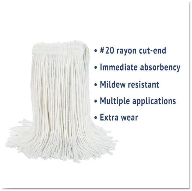 Alt view image 10 of 20 - Boardwalk Cut-End Wet Mop Head Rayon No. 20 White 2020REA