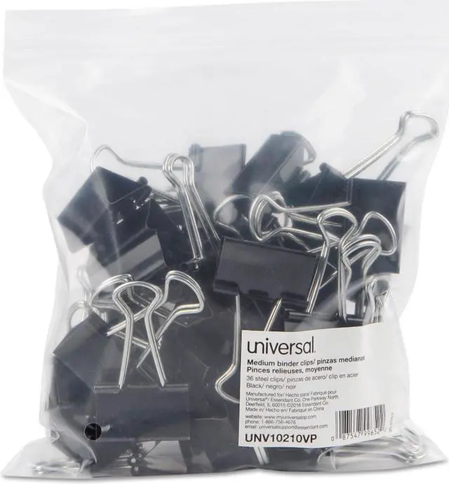 Alt view image 2 of 5 - UNIVERSAL Medium Binder Clips Zip-Seal Bag 5/8" Capacity 1 1/4" Wide Black 36/Bag 10210VP