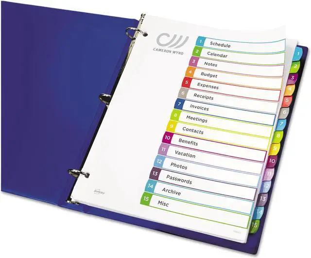 Alt view image 3 of 20 - Avery Ready Index Table of Contents Dividers Multicolor Tabs 1-15 Letter 11845