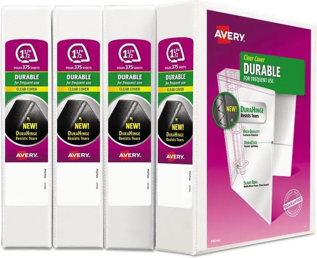 Main image of Avery Durable View Binder with DuraHinge and Slant Rings 1 1/2" White 4/Pack 17576