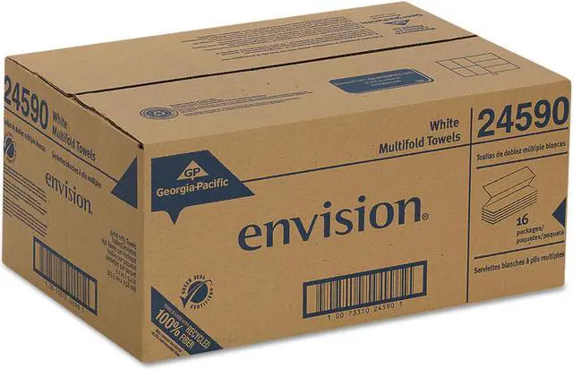 Alt view image 3 of 13 - Envision Multifold Paper Towels 1-Ply 9 1/5 x 9 2/5 White 250/Pack 16 Packs