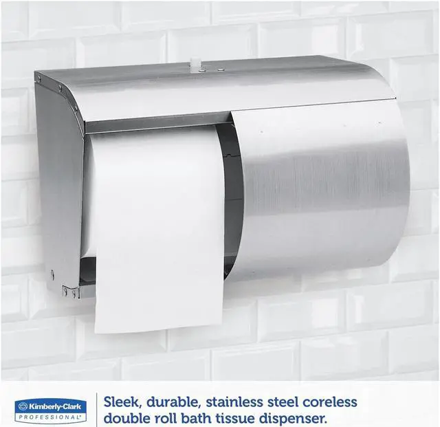 Alt view image 5 of 9 - KIMBERLY-CLARK PROFESSIONAL* 09606 Coreless Double Roll Bath Tissue Dispenser, 7.1" x 10.1" x 6.4", Stainless Steel