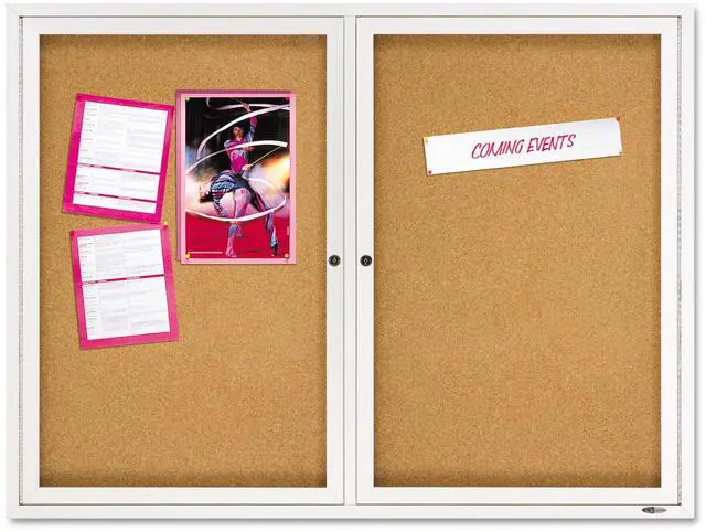 Alt view image 3 of 17 - Quartet Enclosed Bulletin Board Natural Cork/Fiberboard 48 x 36 Silver Aluminum Frame 2364