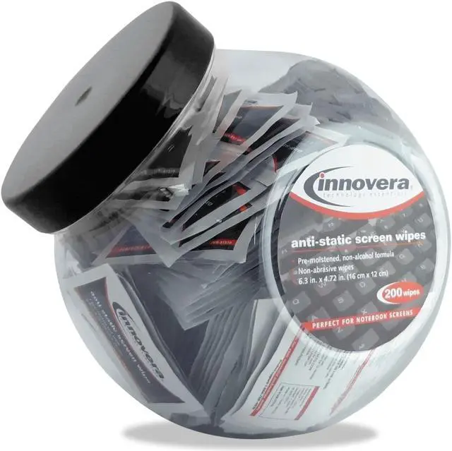 Alt view image 9 of 10 - Innovera 51517 Anti-Static Screen Cleaning Wipes, 200 Sachets, Fishbowl Black Top