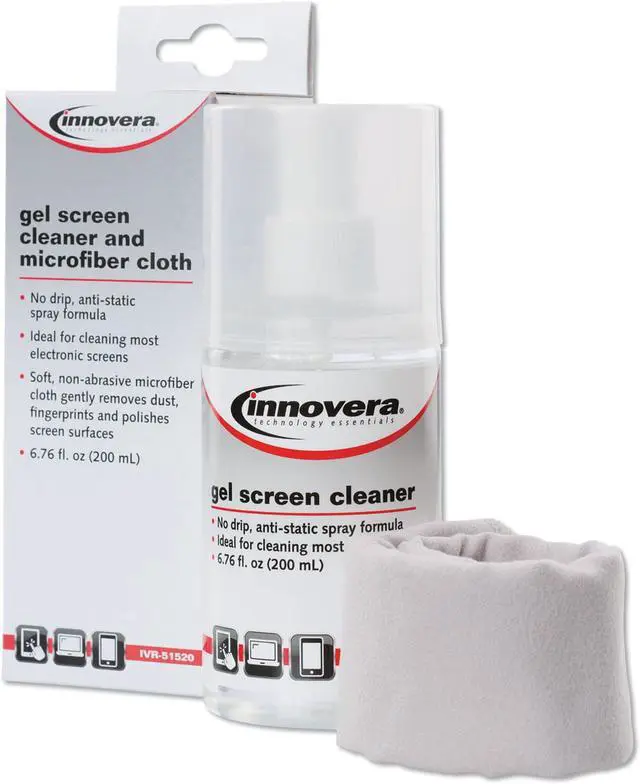 Alt view image 11 of 11 - Innovera Anti-Static Gel Screen Cleaner w/Gray Microfiber Cloth 4oz Spray Bottle