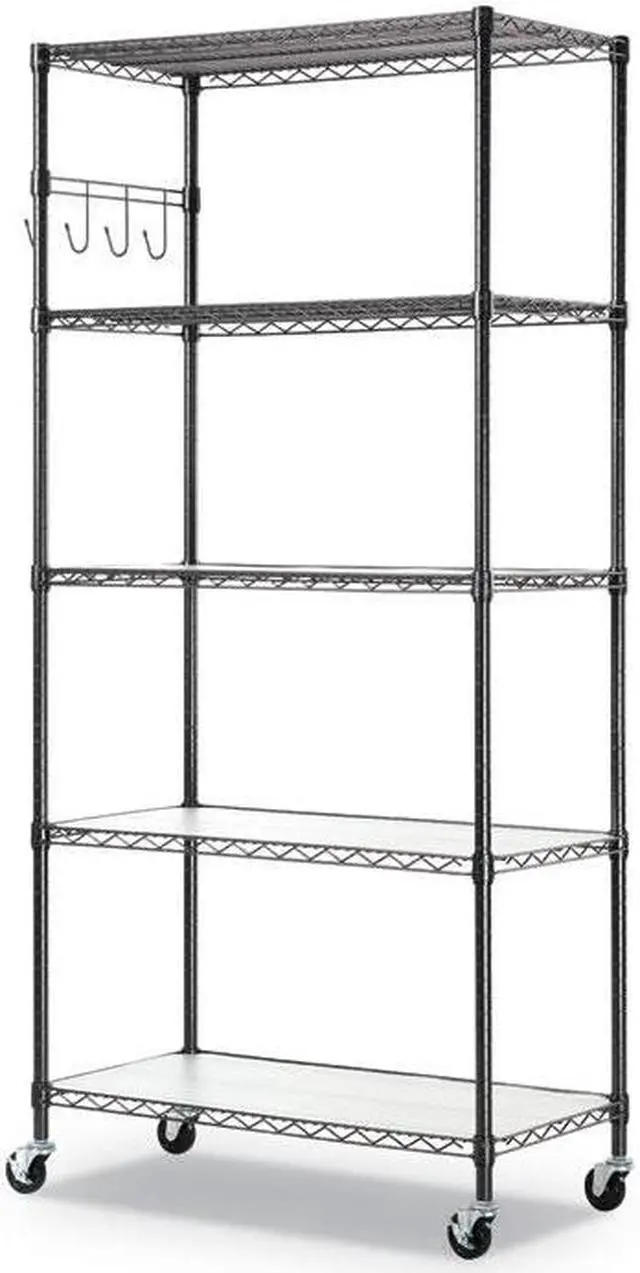 Alt view image 2 of 15 - Alera 5-Shelf Wire Shelving Kit Casters and Shelf Liners 36x18x72 Black Anthracite