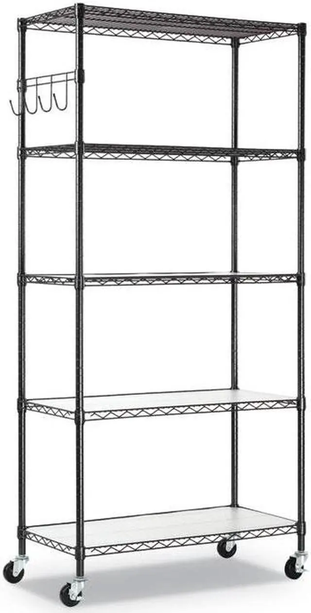 Alt view image 4 of 15 - Alera 5-Shelf Wire Shelving Kit Casters and Shelf Liners 36x18x72 Black Anthracite