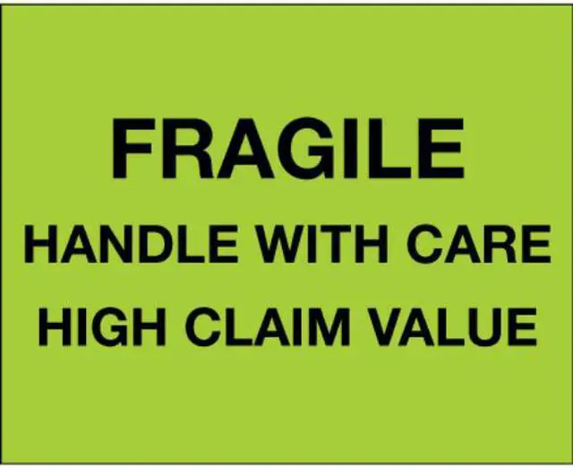 Main image of Tape Logic Labels "Fragile Handle With Care - High Claim Value" 8" x 10" Fluo