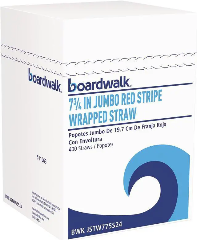 Alt view image 2 of 8 - Boardwalk Jumbo Straws 7 3/4" Plastic Red w/White Stripe 500/Pack 24 Pack/Carton JSTW775S24