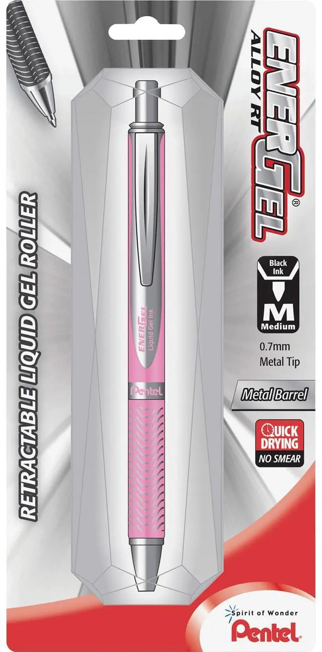 Alt view image 2 of 4 - Pentel EnerGel Alloy Retractable Liquid Gel Pen
Medium Pen Point Type - 0.7 mm Pen Point Size - Black Ink - Metallic Pink Barrel - 1 / Pack