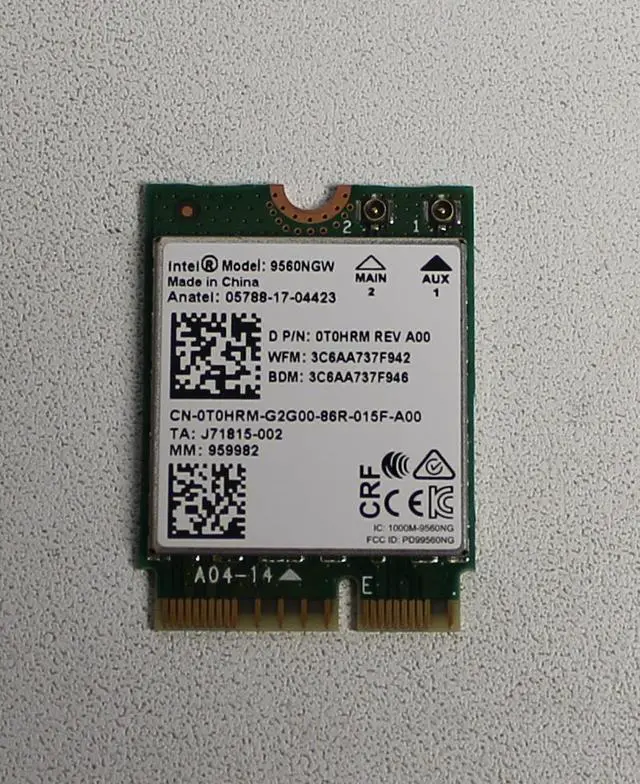 Main image of T0HRM DELL 9560NGW 2.4G/5G 300MBPS+1730MBPS 160 MHZ CHANNELS BLUTOOTH 5.0 NGFF COMBO WIFI ADAPTER