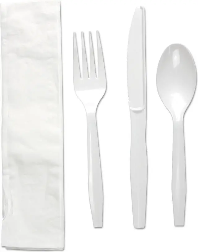 Alt view image 5 of 5 - Boardwalk FKTNMWPSBLA Four-Piece Cutlery Kit, Fork / Knife / Napkin / Teaspoon, Black, 250 / Carton