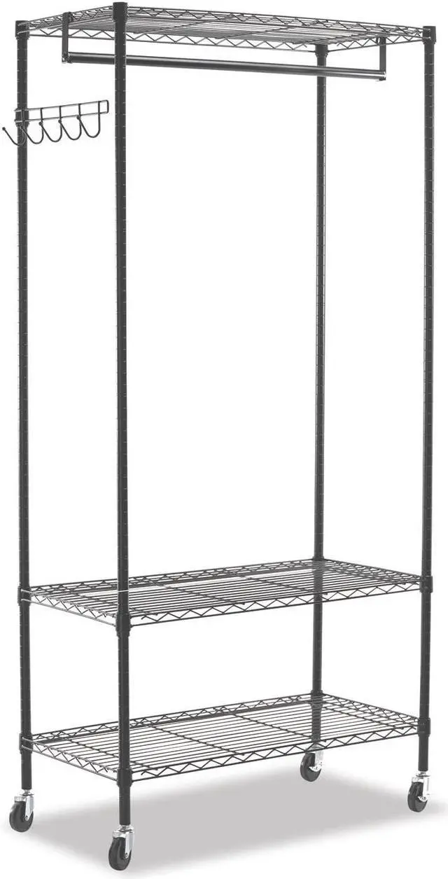 Alt view image 3 of 19 - Alera WIRE SHELVING GARMENT RACK, 30 GARMENTS, 36W X 18D X 75H, BLACK ALEGR363618BL