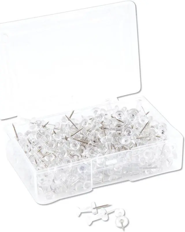 Alt view image 14 of 14 - U Brands Standard Push Pins Plastic Clear Silver Pin 7/16" 200/Pack 3088U06-24
