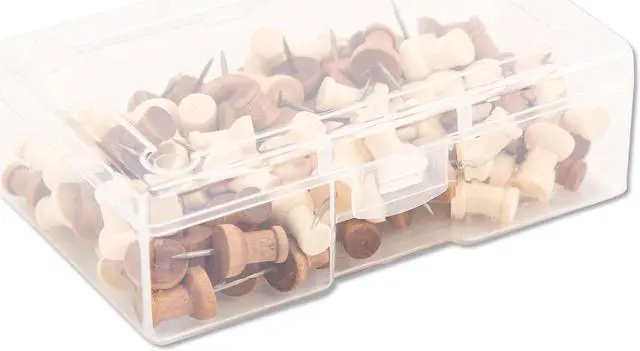 Alt view image 3 of 10 - U Brands Fashion Push Pins Wood Assorted 3/8" 100/Pack 3085U06-24